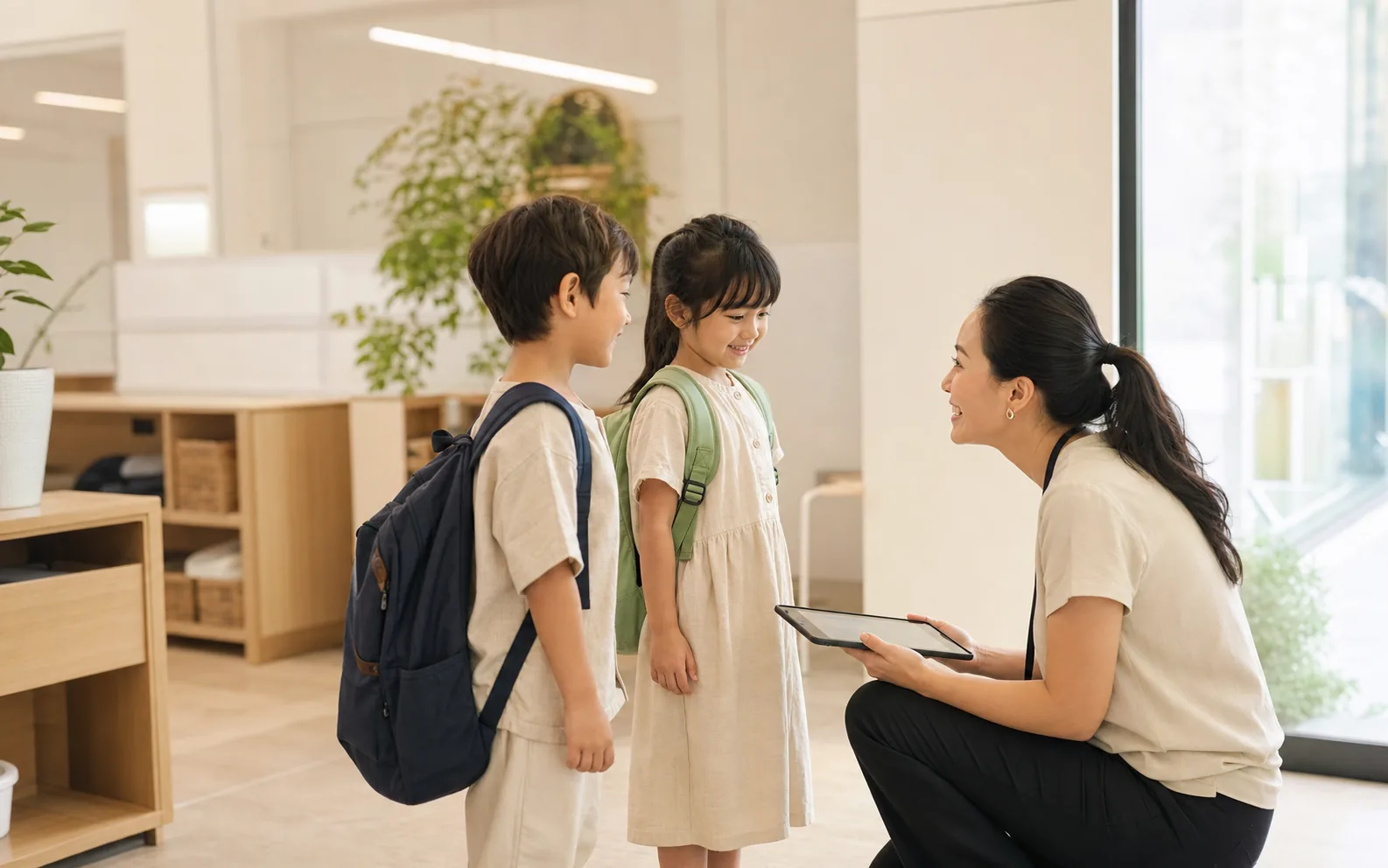 Educator recording student attendance at school check-in