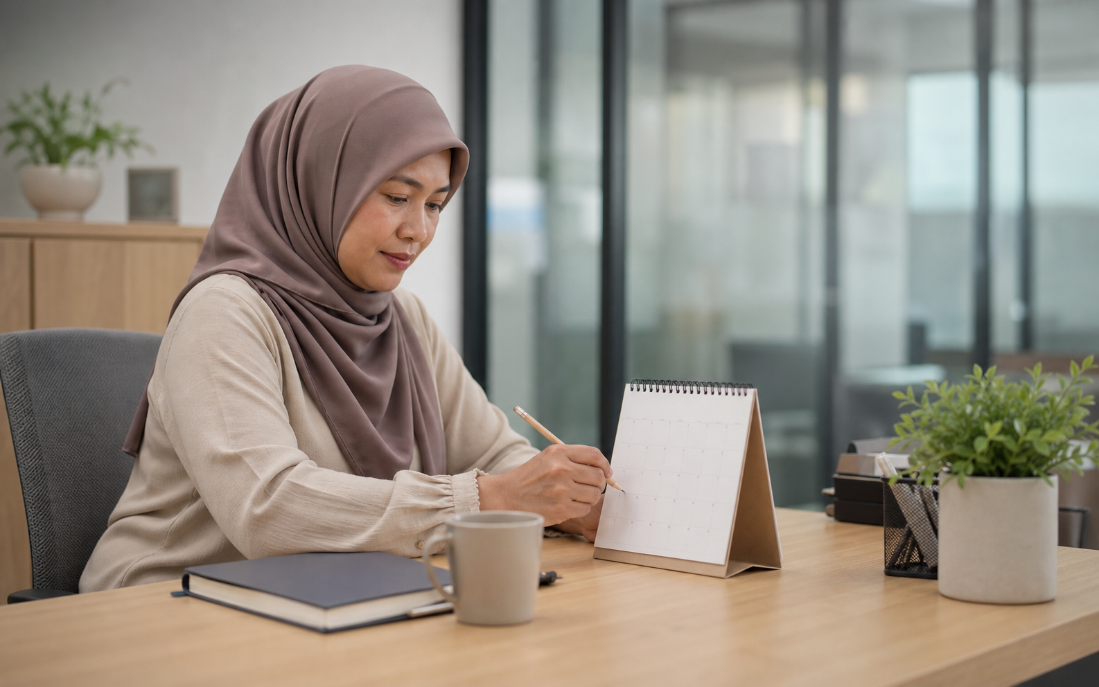 A bursar calmly marks a monthly billing calendar.