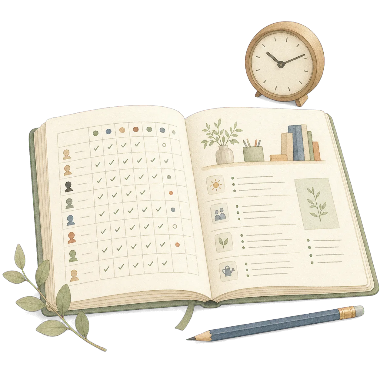 Hand-drawn attendance register and daily check-in