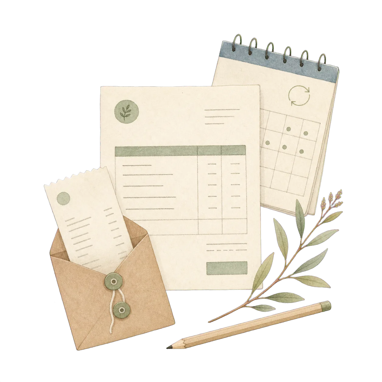 Hand-drawn invoices and payment records