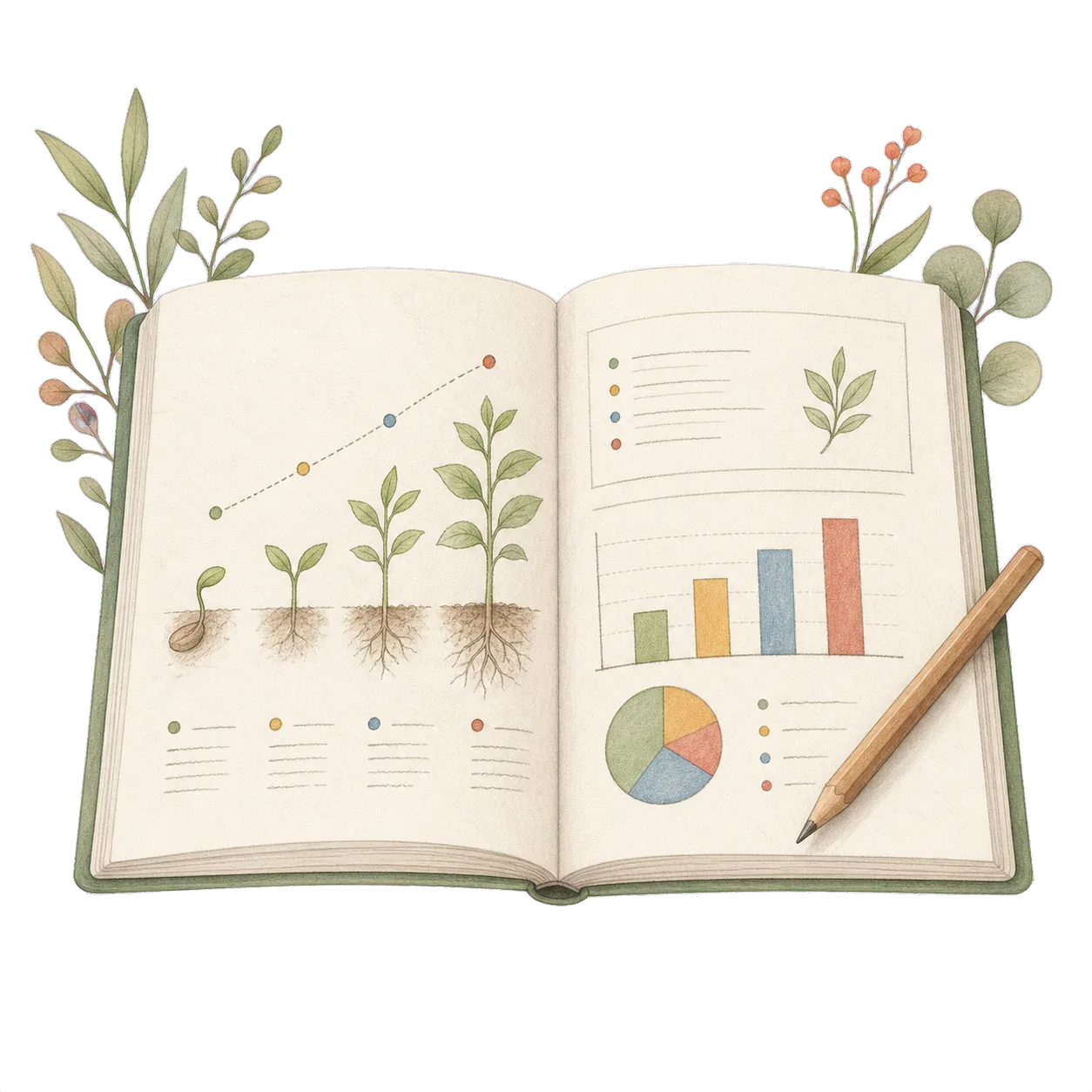 Hand-drawn learning report and growth chart