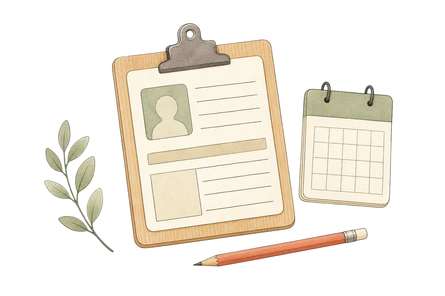Hand-drawn student record, calendar and pencil