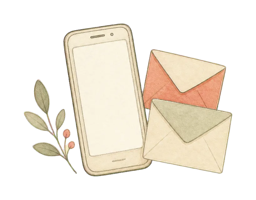 Hand-drawn phone and invitation envelopes