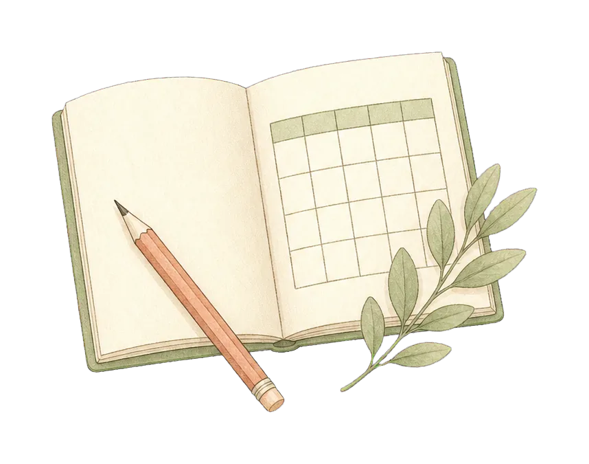 Hand-drawn class planning notebook and pencil
