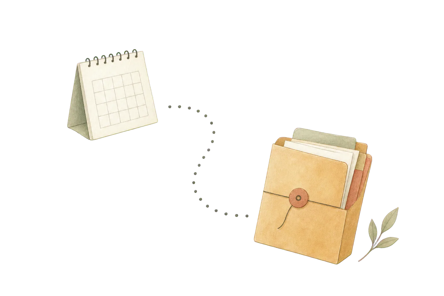 Hand-drawn migration calendar and organised folder