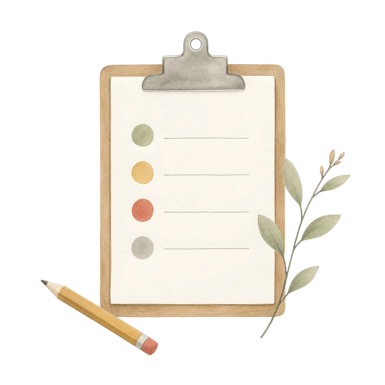 Hand-drawn onboarding clipboard and sprig