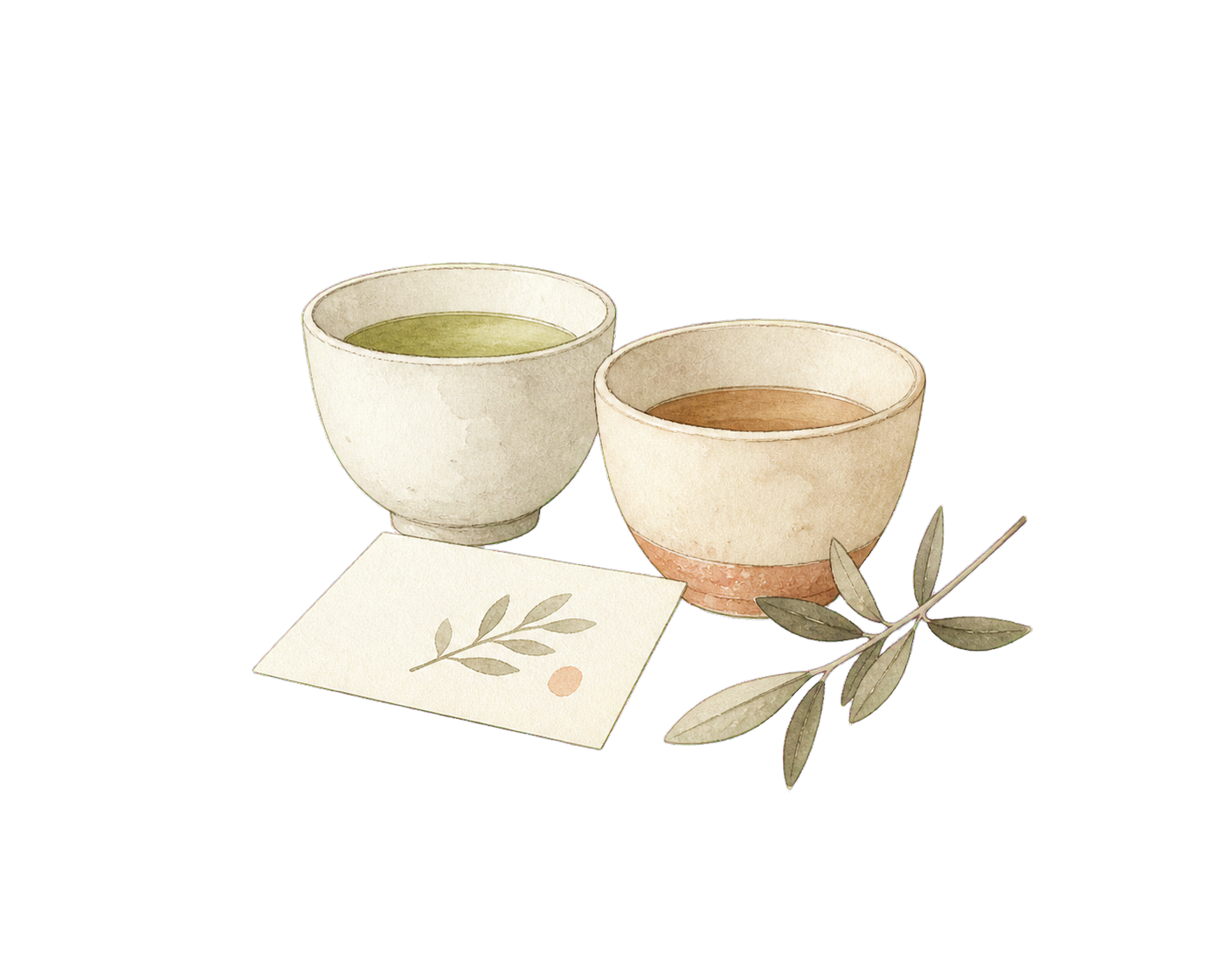 Hand-drawn tea cups and support note