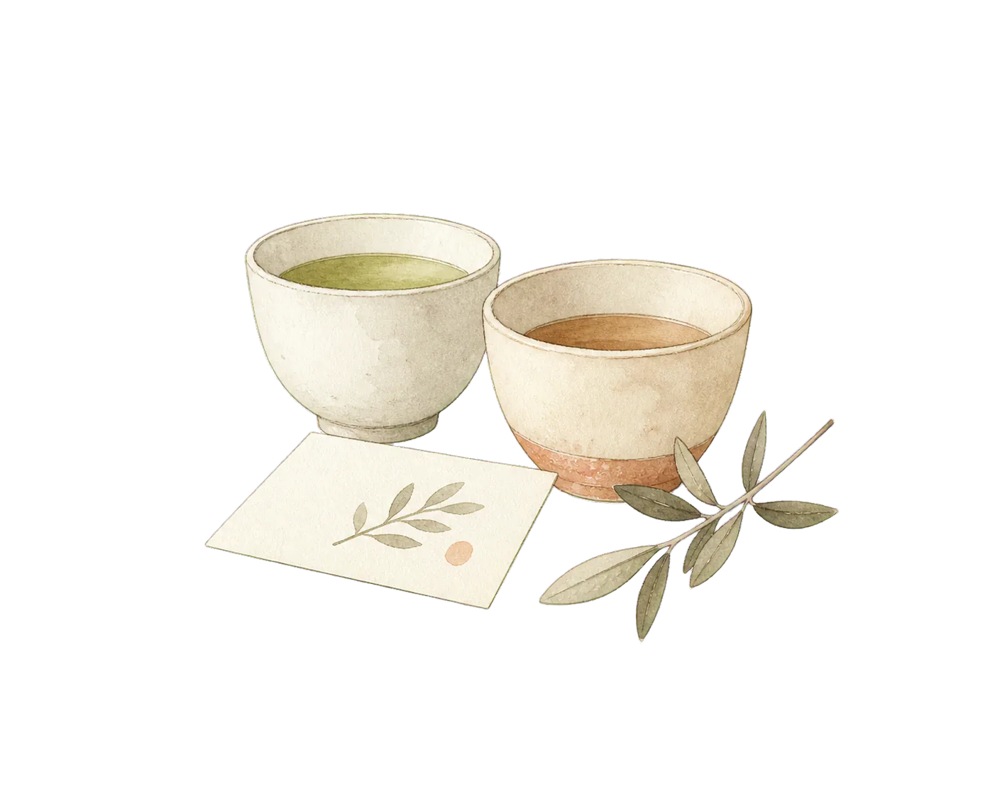 Hand-drawn tea cups and support note