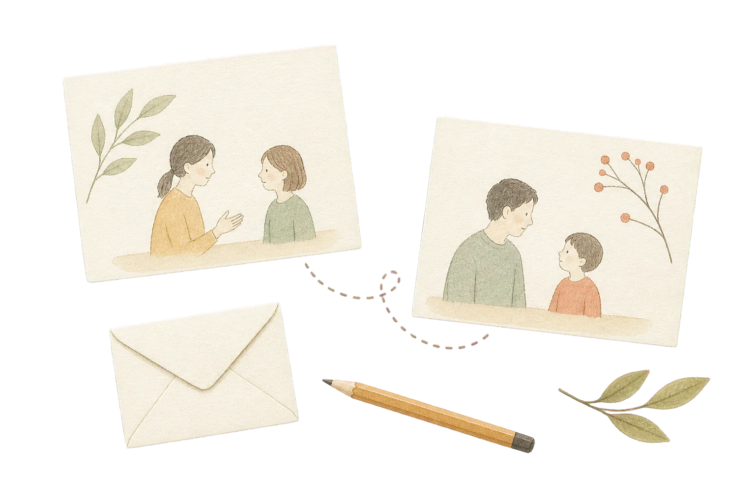 Hand-drawn invitation cards and envelope